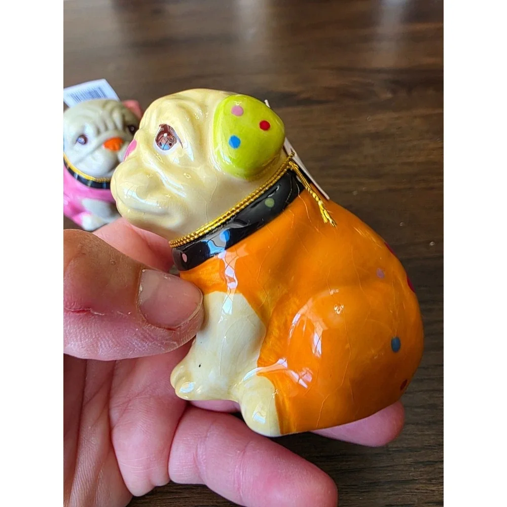 Set Of 2 Ceramic Bulldogs Figurines Salt and‎ Pepper shaker Kitchen A1